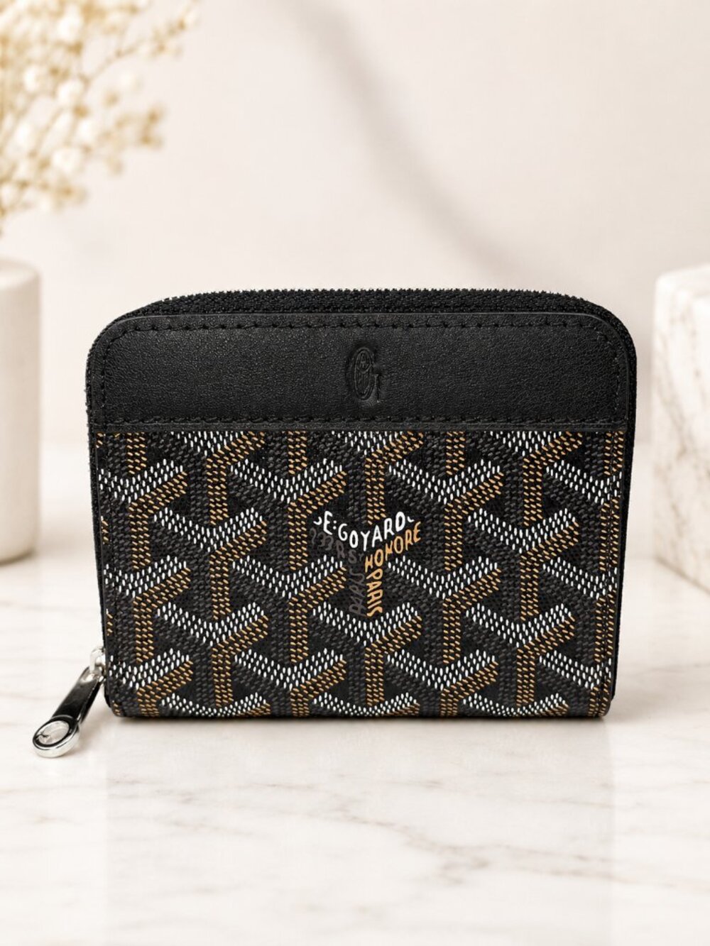 Goyard Saint-Sulpice Zip Wallet / Card Holder Black Goyardine New - Picture 1 of 7